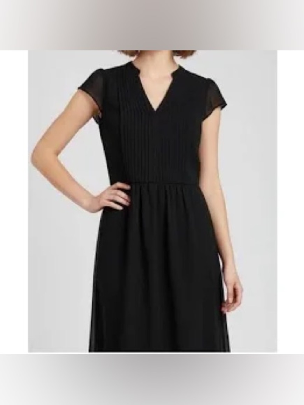 H&M Black Chiffon Belted Tie Waist Dress Pleated Flutter Cap Sleeve 6